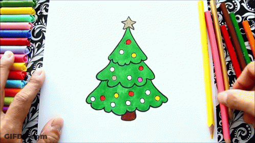 A Person Is Drawing A Christmas Tree On A Piece Of Paper GIF