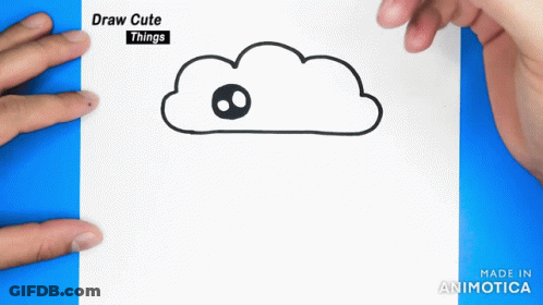 A Person Is Drawing A Cloud With A Marker On A Piece Of Paper That Says Draw Cute Things Made In Animatica GIF