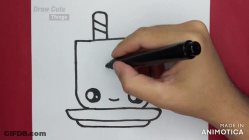 A Person Is Drawing A Cup Of Coffee With The Words Draw Cute Things Behind Them GIF
