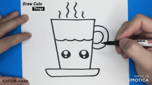 A Person Is Drawing A Cup Of Hot Liquid With A Marker GIF