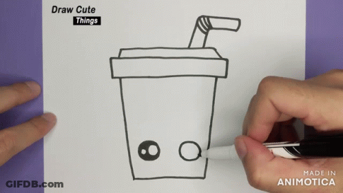 A Person Is Drawing A Cup With A Straw On A Piece Of Paper GIF