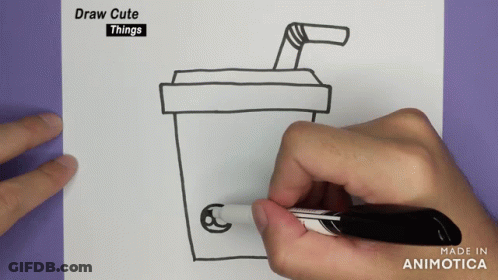 A Person Is Drawing A Cup With A Straw On A Piece Of Paper That Says " Draw Cute Things " GIF