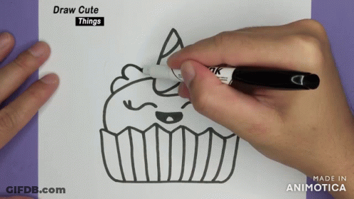 A Person Is Drawing A Cupcake On A Piece Of Paper With The Words Draw Cute Things Below It GIF