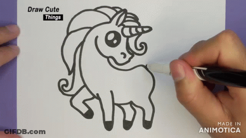 A Person Is Drawing A Cute Unicorn With A Pen GIF