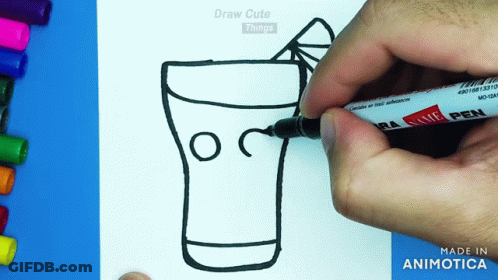 A Person Is Drawing A Glass With A Straw On A Piece Of Paper GIF