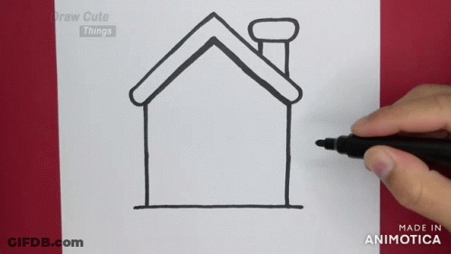 A Person Is Drawing A House With A Chimney On A Piece Of Paper That Is Made In Animatica GIF