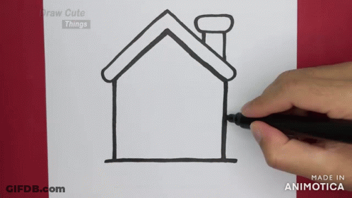 A Person Is Drawing A House With A Chimney On A Piece Of Paper That Is Made In Animatica GIF