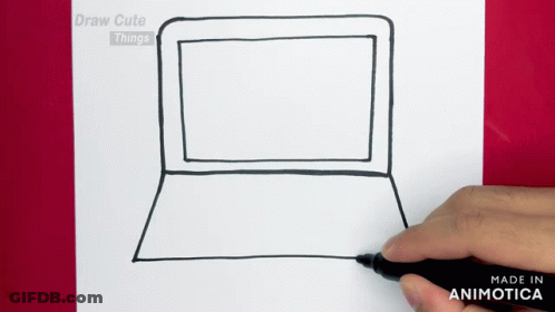 A Person Is Drawing A Laptop On A Piece Of Paper With A Marker That Says Made In Animatica GIF