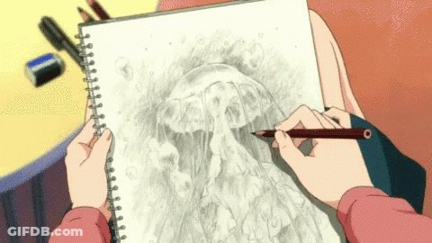A Person Is Drawing A Picture Of A Jellyfish With A Pencil GIF