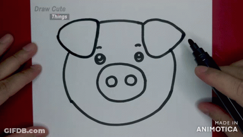 A Person Is Drawing A Pig With A Marker On A Piece Of Paper That Says Draw Cute Things GIF