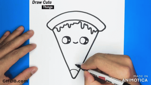 A Person Is Drawing A Slice Of Pizza On A Piece Of Paper With A Zebra Pen GIF