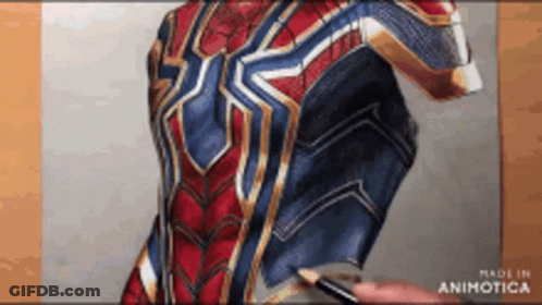 A Person Is Drawing A Spiderman Suit With A Pencil .. GIF