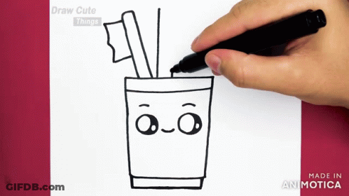 A Person Is Drawing A Toothbrush And Toothpaste In A Cup With A Face GIF