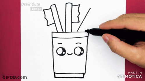 A Person Is Drawing A Toothbrush In A Cup With A Face GIF
