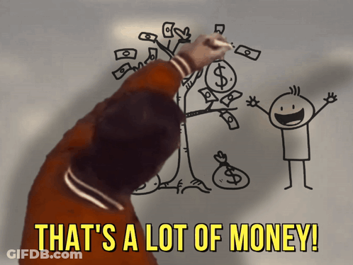 A Person Is Drawing A Tree With Money And The Words That 'S A Lot Of Money GIF