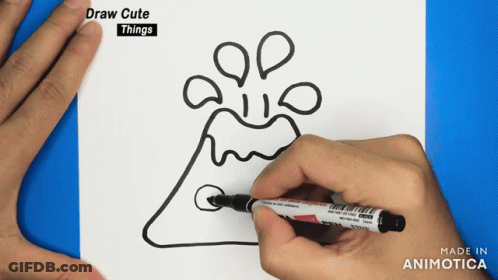 A Person Is Drawing A Volcano With A Marker That Says Made In Animatica On The Bottom GIF