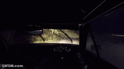 A Person Is Driving A Car In The Rain With A Fence In The Background . GIF