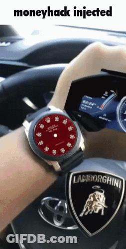 A Person Is Driving A Car With A Lamborghini Logo On The Steering Wheel GIF