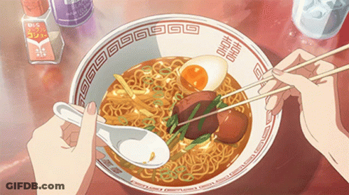 A Person Is Eating Ramen With Chopsticks And A Spoon In A Bowl With Chinese Characters On It GIF