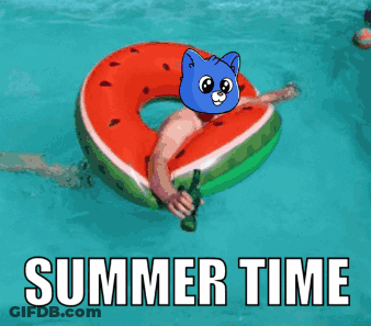 A Person Is Floating In A Pool With A Watermelon Float And The Words Summer Time GIF