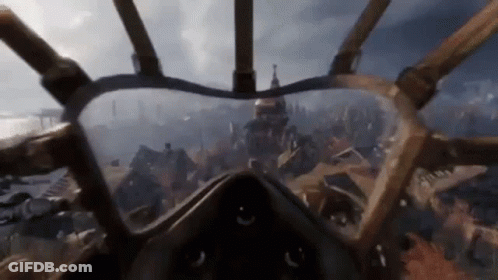 A Person Is Flying A Plane In A Video Game While Wearing A Gas Mask . GIF