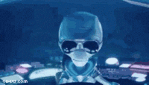 A Person Is Flying Through A Blue Bubble In The Sky . GIF