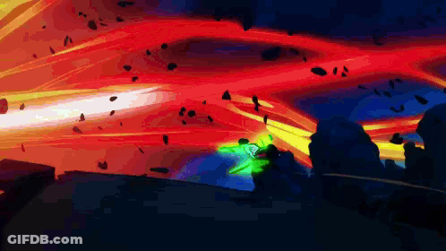 A Person Is Flying Through A Red And Yellow Light GIF