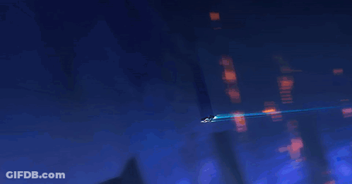 A Person Is Flying Through The Air In A Dark Room GIF
