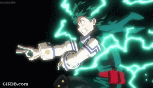 A Person Is Flying Through The Air With A Green Lightning Bolt Coming Out Of Their Chest . GIF
