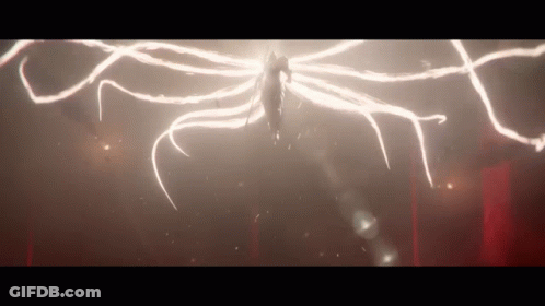A Person Is Flying Through The Air With A Lot Of Lightning Coming Out Of Them GIF