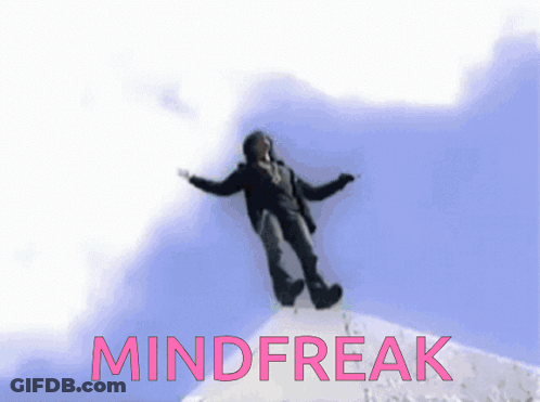 A Person Is Flying Through The Air With The Words Mindfreak Written Below Them GIF