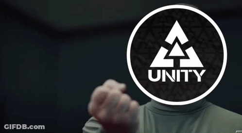 A Person Is Giving A Thumbs Up In Front Of A Logo For Unity GIF