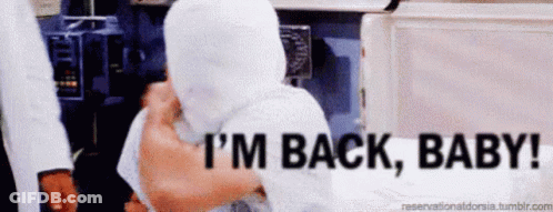 A Person Is Holding A Baby Wrapped In Toilet Paper And Says I 'M Back , Baby ! GIF