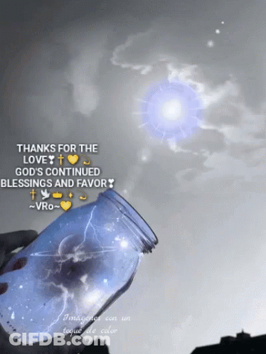 A Person Is Holding A Blue Mason Jar That Says " Thanks For The Love " GIF