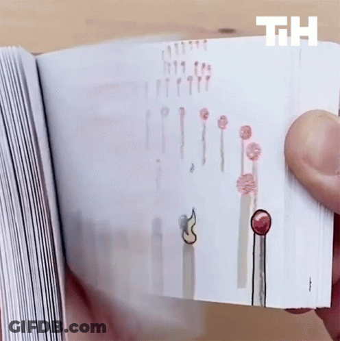 A Person Is Holding A Book Open To A Page With A Drawing Of Matches And The Letters Th On It GIF