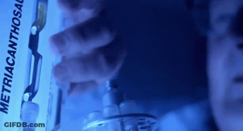 A Person Is Holding A Bottle With A Label That Says ' Metriacanthosaurus ' On It GIF