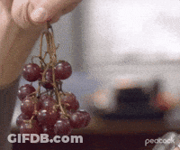 A Person Is Holding A Bunch Of Grapes Hanging From A Vine GIF