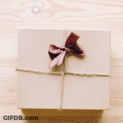 A Person Is Holding A Cardboard Box With A Bow On It GIF