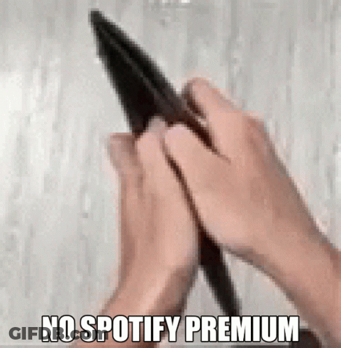 A Person Is Holding A Cell Phone In Their Hands With The Words " No Spotify Premium " On The Bottom GIF