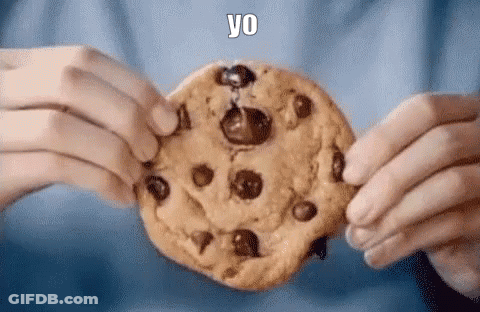 A Person Is Holding A Chocolate Chip Cookie In Their Hands With A Bite Taken Out Of It . GIF
