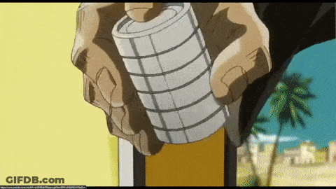 A Person Is Holding A Cylindrical Object In Their Hands In Front Of A Palm Tree GIF