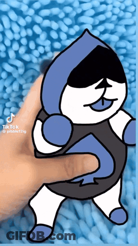 A Person Is Holding A Drawing Of A Cartoon Character With A Blue Hood GIF