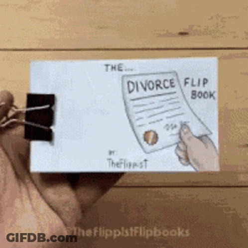 A Person Is Holding A Flip Book That Says Divorce GIF
