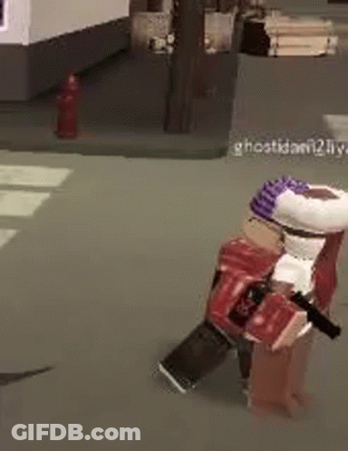 A Person Is Holding A Gun In A Video Game While Standing On A Sidewalk . GIF