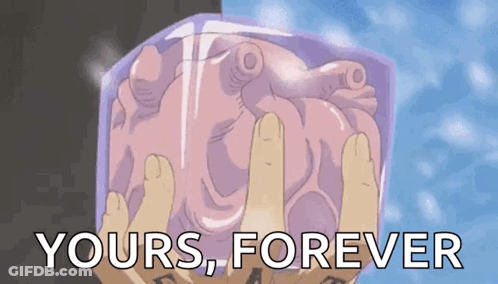 A Person Is Holding A Heart In An Ice Cube With The Words Yours Forever Above It GIF