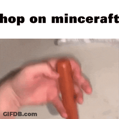 A Person Is Holding A Hot Dog With The Words Hop On Mincerat On The Top GIF