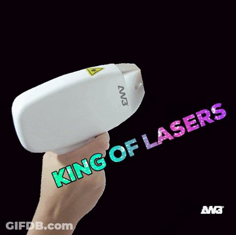 A Person Is Holding A Laser That Says " King Of Lasers " GIF