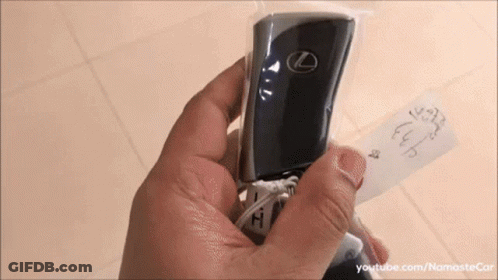 A Person Is Holding A Lexus Key Fob In A Plastic Bag GIF