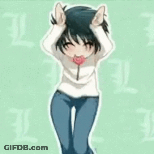 A Person Is Holding A Lollipop In Their Mouth While Dancing . GIF