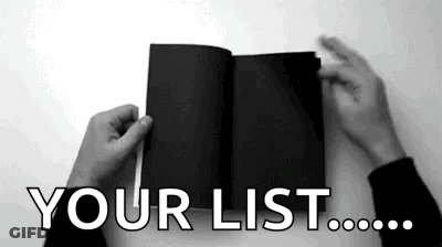A Person Is Holding A Pencil In Front Of A Book That Says `` Your List `` . GIF
